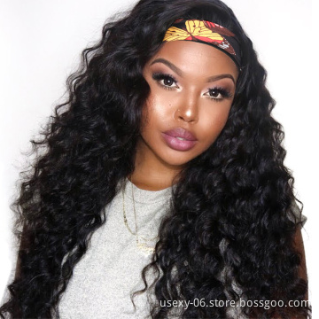 Cheap Water Wave Headband Scarf Wig 10A Brazilian Virgin Non Lace Headband Wig Human Hair Wigs for Black Women